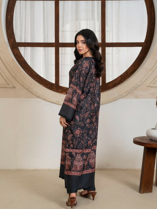 Stylish Collection Amaya Pret Silk Grip Printed Stitched 2-Piece Suit-Morni Black