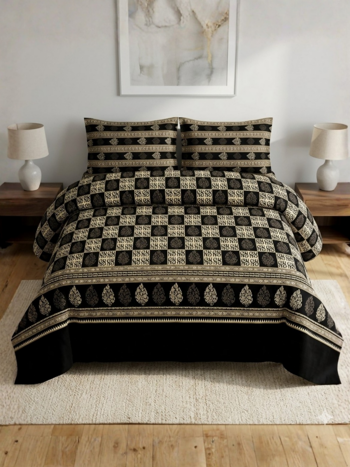 Diamond Dynasty Printed 3-Piece King Bedsheet Set-1104