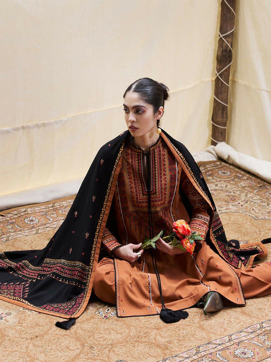 Jugnu By Hussain Rehar AW 25 - Edit I Karandi Embroidered Scarf-Paras