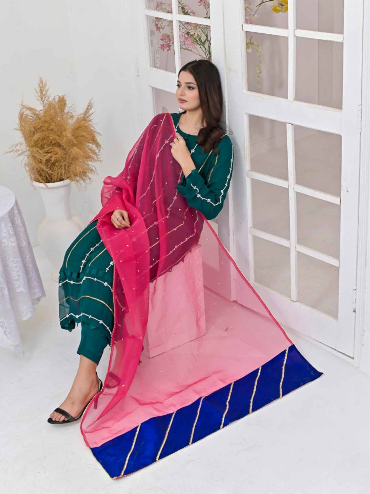 Ruby's Couture Chamak Dhamak Chiffon Embroidered Stitched 3-Piece Suit-Simran