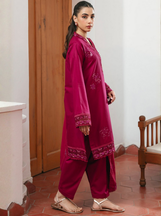 Mannat Clothing Lawn Embroidered Stitched Suit-Carnation