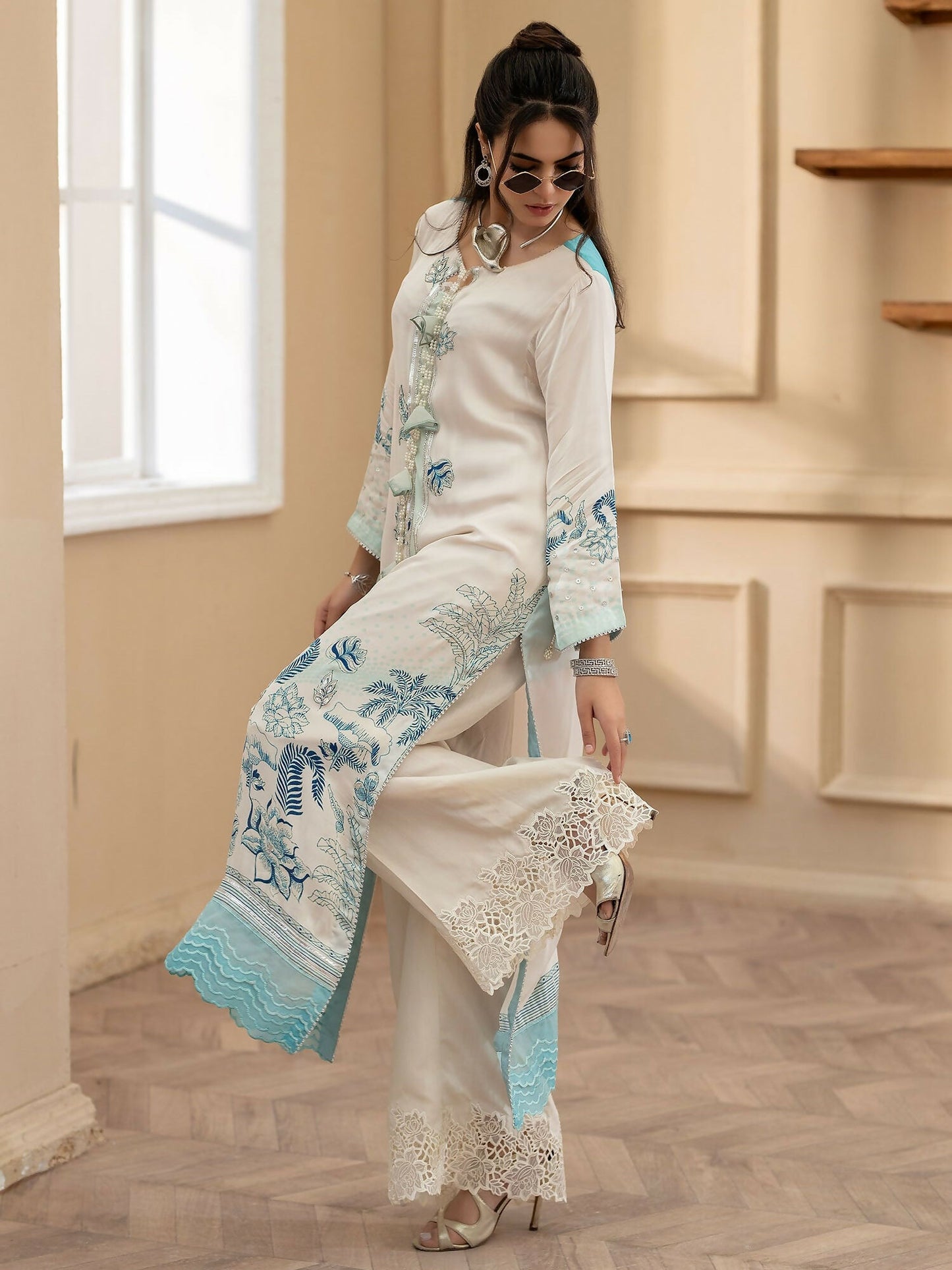 Shiza Hassan Miha Luxury Pret Pure Grip Embellished 2-Piece Suit-Garden Glad