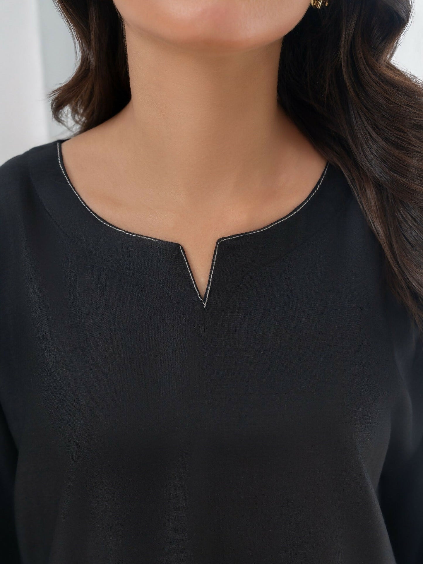 Stylish Collection Allure Linen Stitched 2-Piece Suit-Plain Black