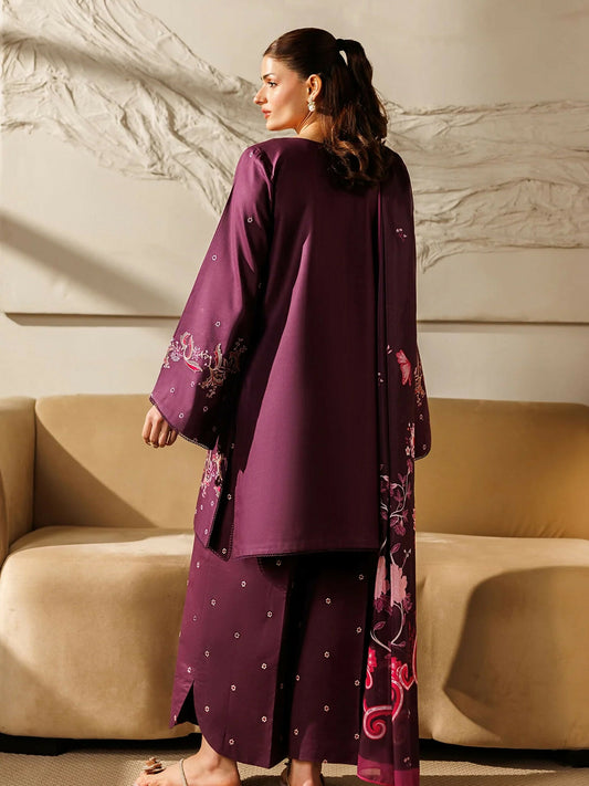 Panache Apparel Mistfall Ramadan Edit Cotton Embroidered Stitched Suit-Espresso