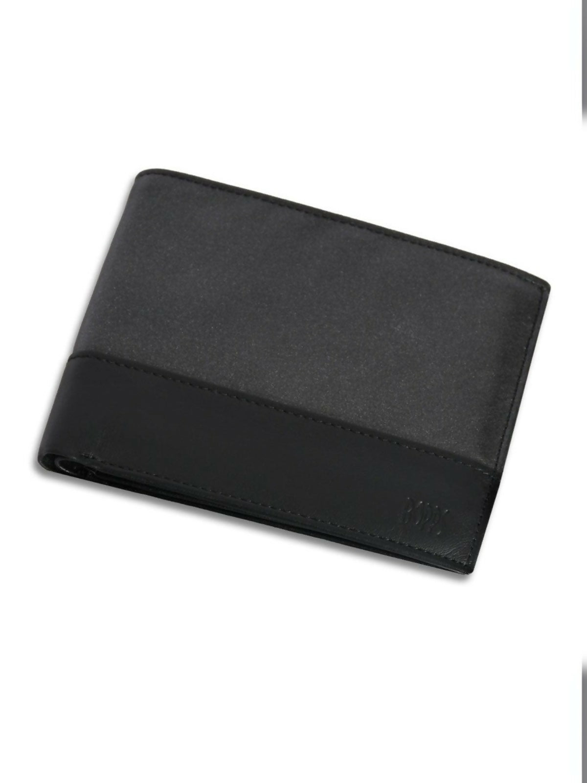 Men’s bi-fold leather wallet in contrast charcoal finish with ID flap, card slots, and cash compartments – soft and compact design