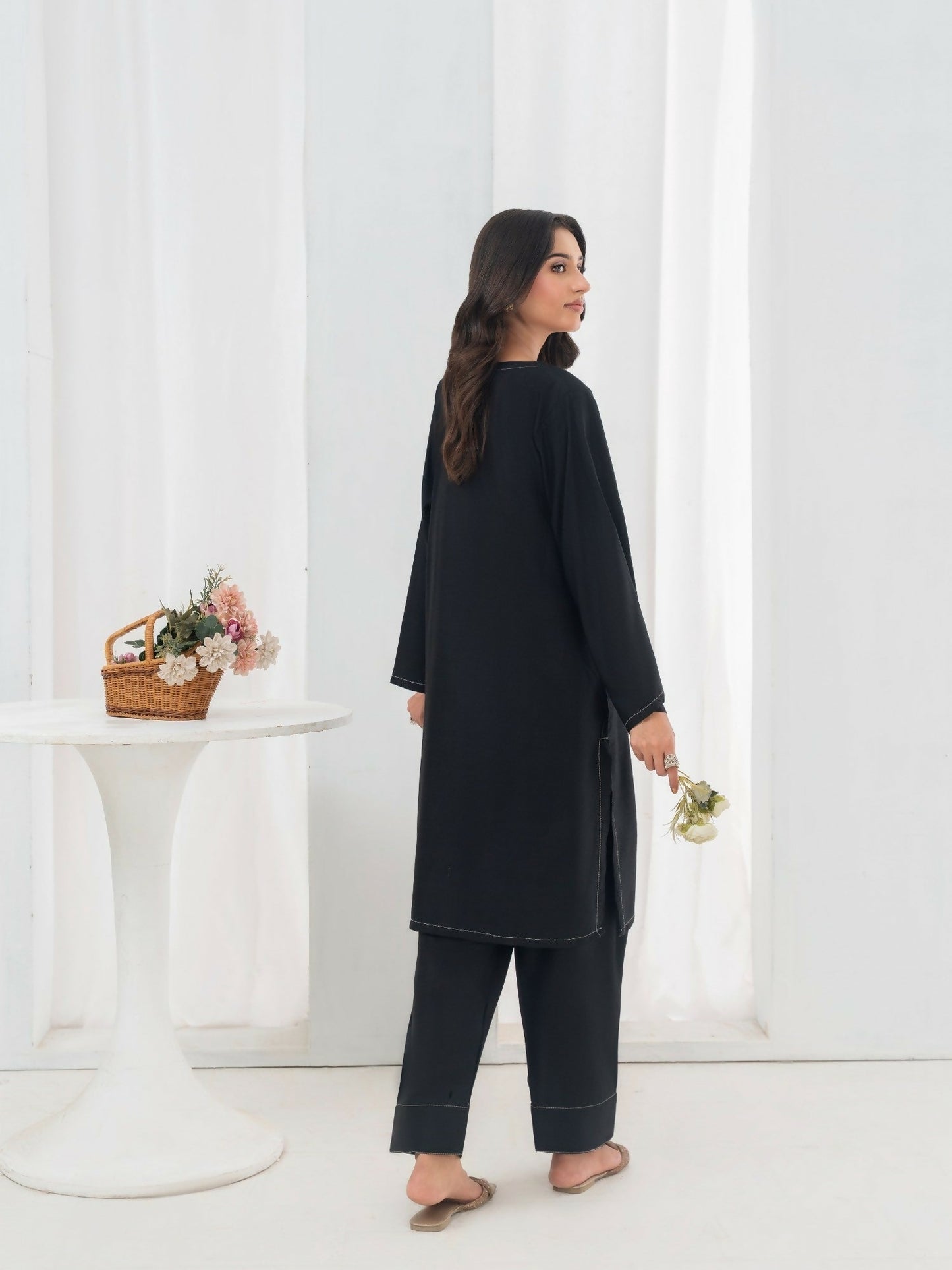 Stylish Collection Allure Linen Stitched 2-Piece Suit-Plain Black