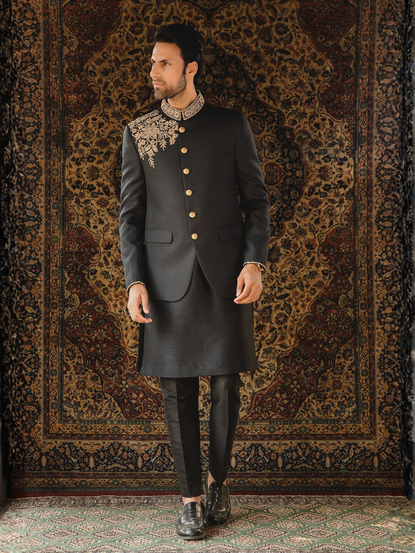 Gem Garments The Sartorial Edit Jacquard Embellished Prince Coat-Dilshad