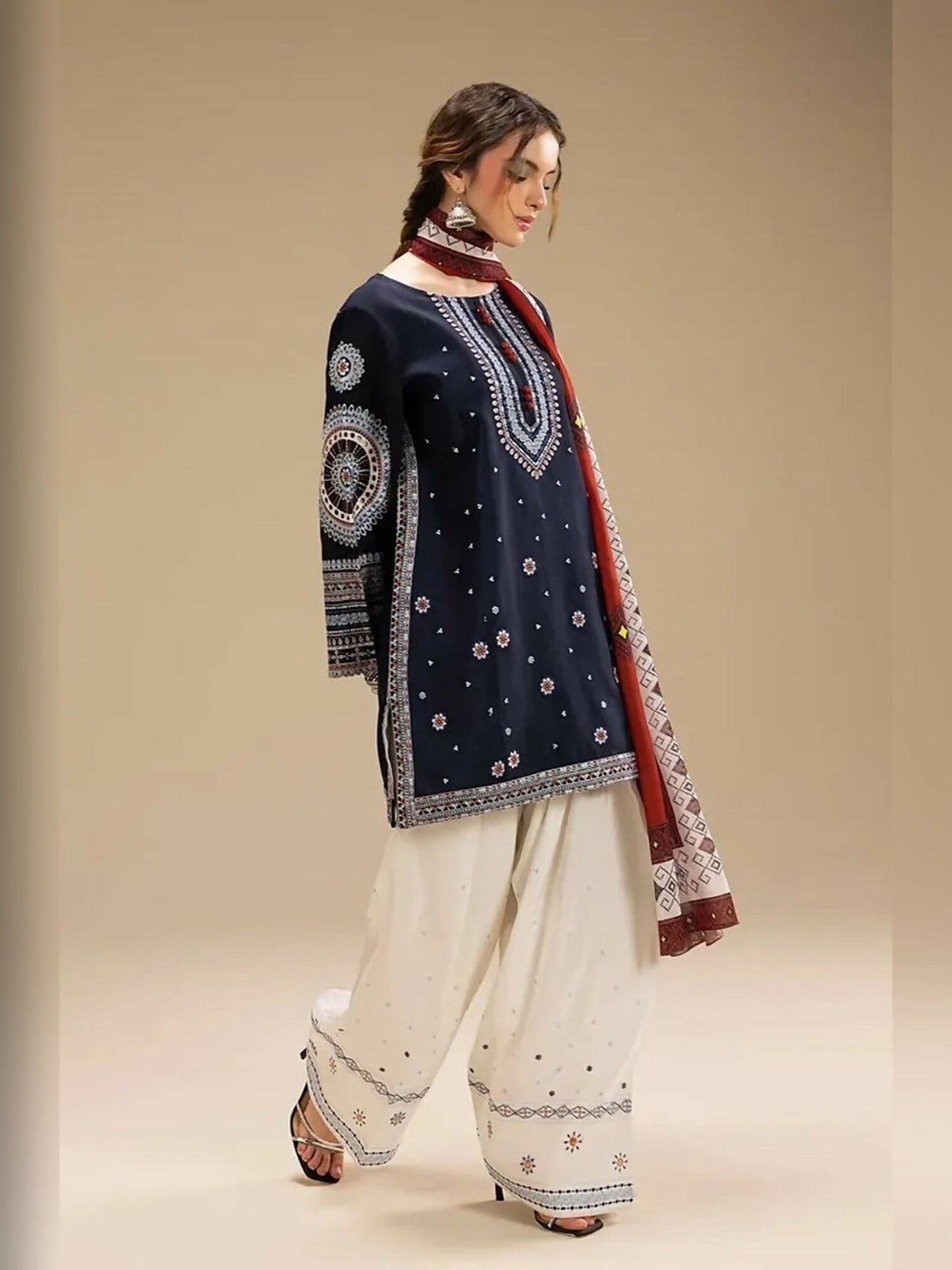 Tehzeeb Libas Lawn Embroidered Stitched 3-Piece Suit-DASTAAN
