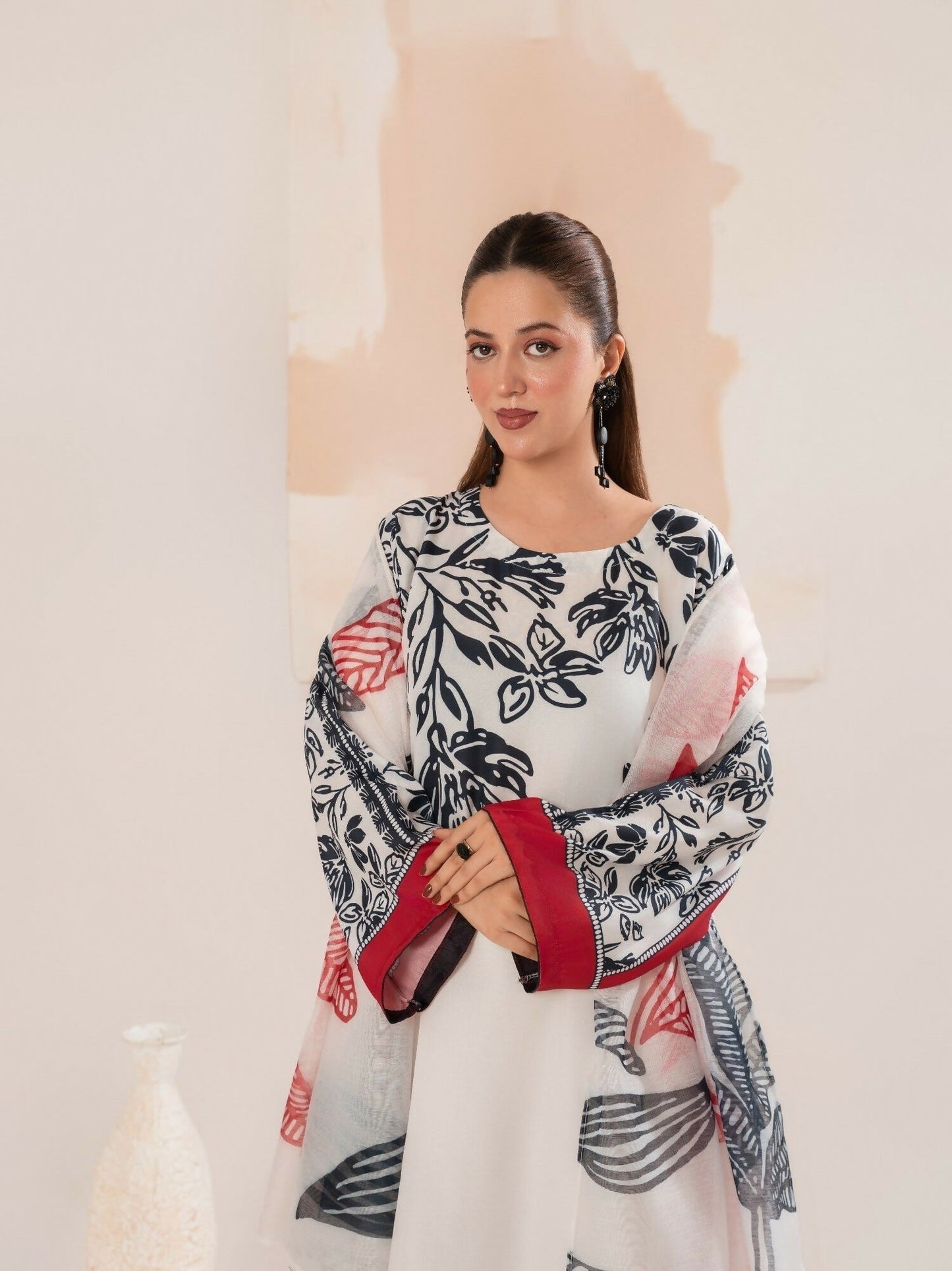 Stylish Collection Luxe Edit Poly Grip Silk Printed Stitched 3-Piece Suit-Roomi