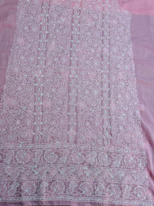 Fehm lawn shirt with delicate hand-embroidered Chikankari floral and paisley patterns.