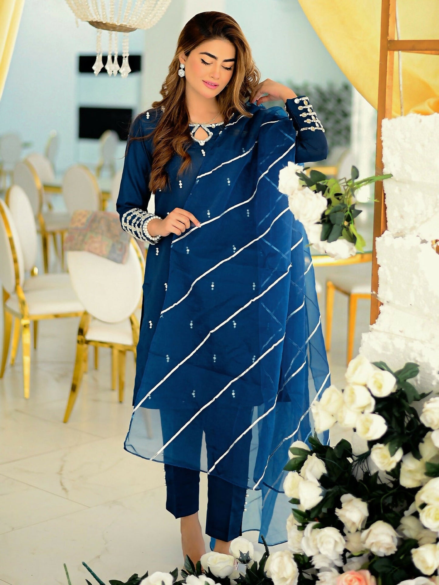 Allure By IH Katan Silk Embellished Stitched 3-Piece Suit-Stardust