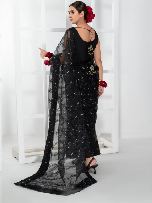 Imran Aftab Lux Winter Wedding Organza Embroidered Unstitched Saree-IASC-25