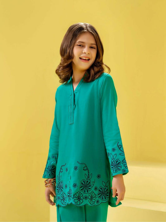Velvour Girls Cotton Embroidered Stitched 2-Piece Suit-VG155-A