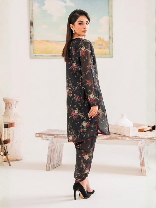 Panache Apparel Chambray Katan Printed Stitched 2-Piece Suit-Cosmos