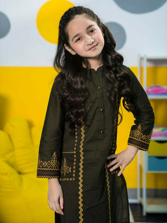 Velvour Girls Cotton Embroidered Stitched 2-Piece Suit-VG70-A