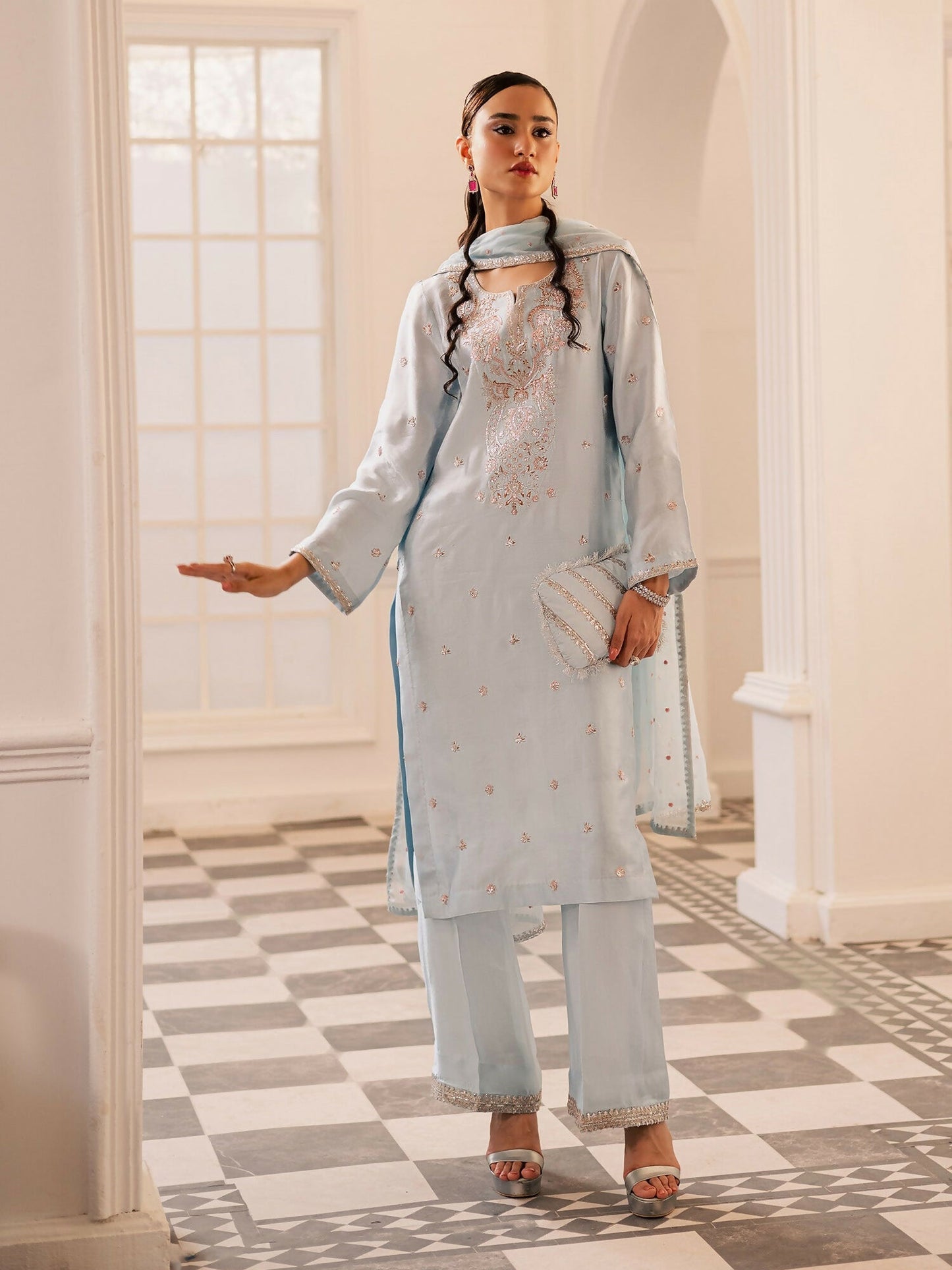 Allure By IH Be-My-Guest Thai Silk Embroidered Stitched 3-Piece Suit-Arona