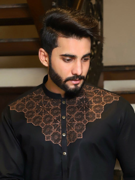 Fabrich Men Embroidered Cotton Unstitched Shalwar Kameez-GTS-B-023