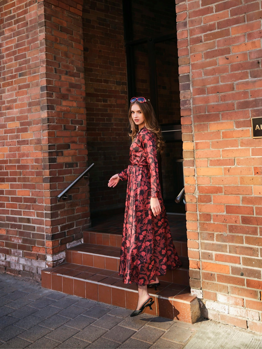 Panache Apparel Silk Printed Dress-Fire