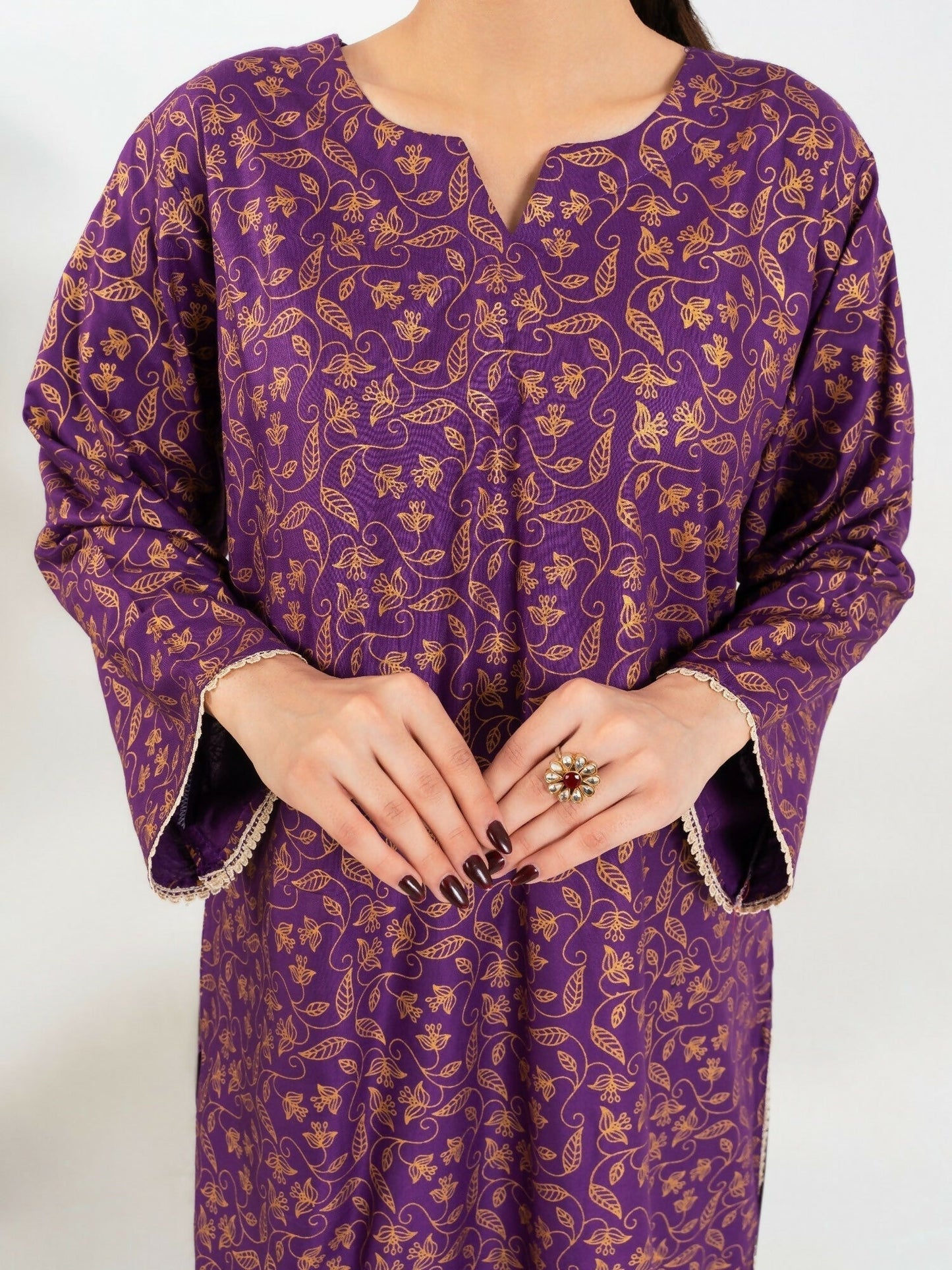 Stylish Collection Enchant Pret Linen Printed Co-Ord Set-Leaf Purple