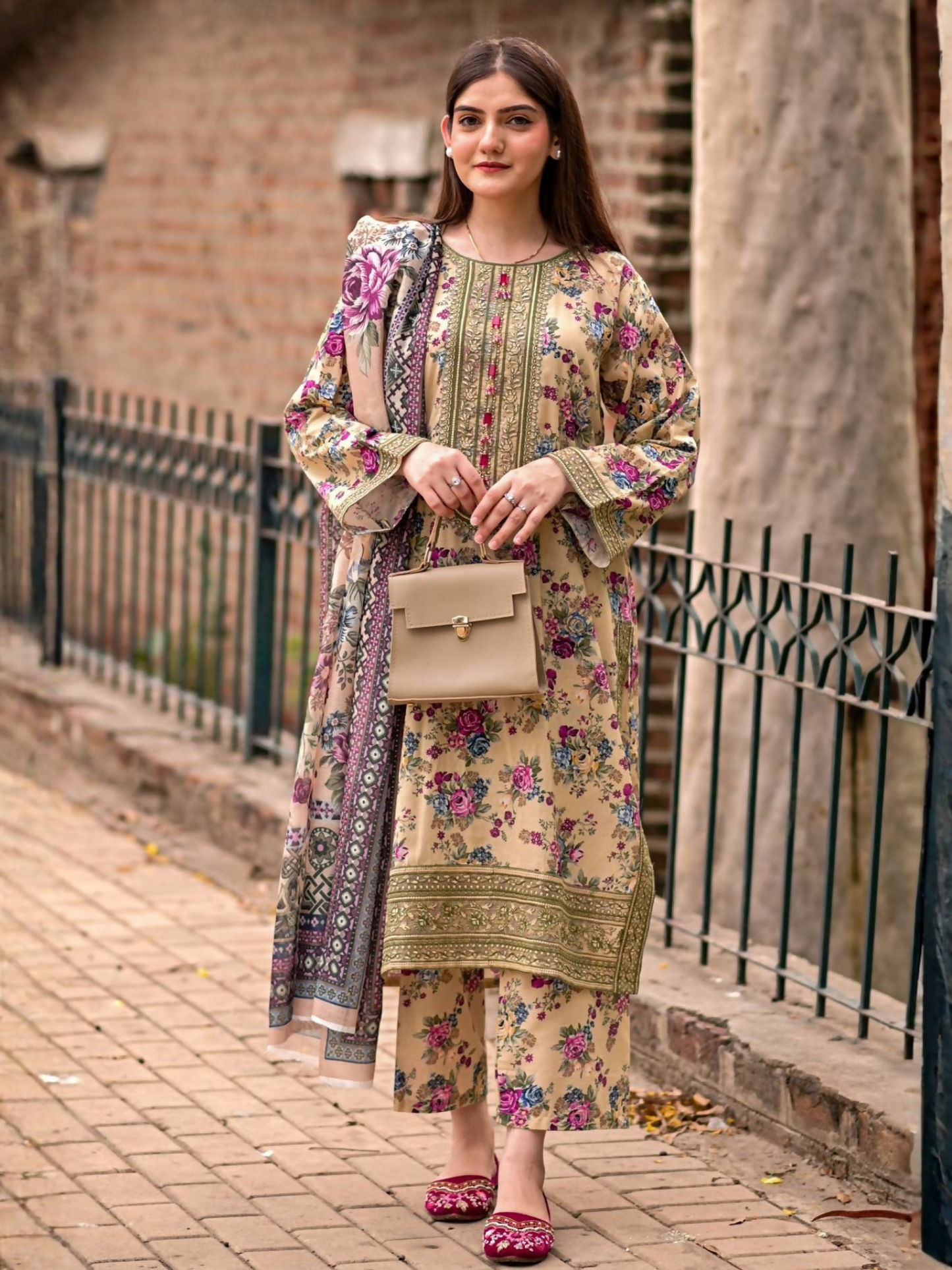 MH Cloth House Cotton Lawn Embroidered Stitched 3-Piece Suit-Hayaam