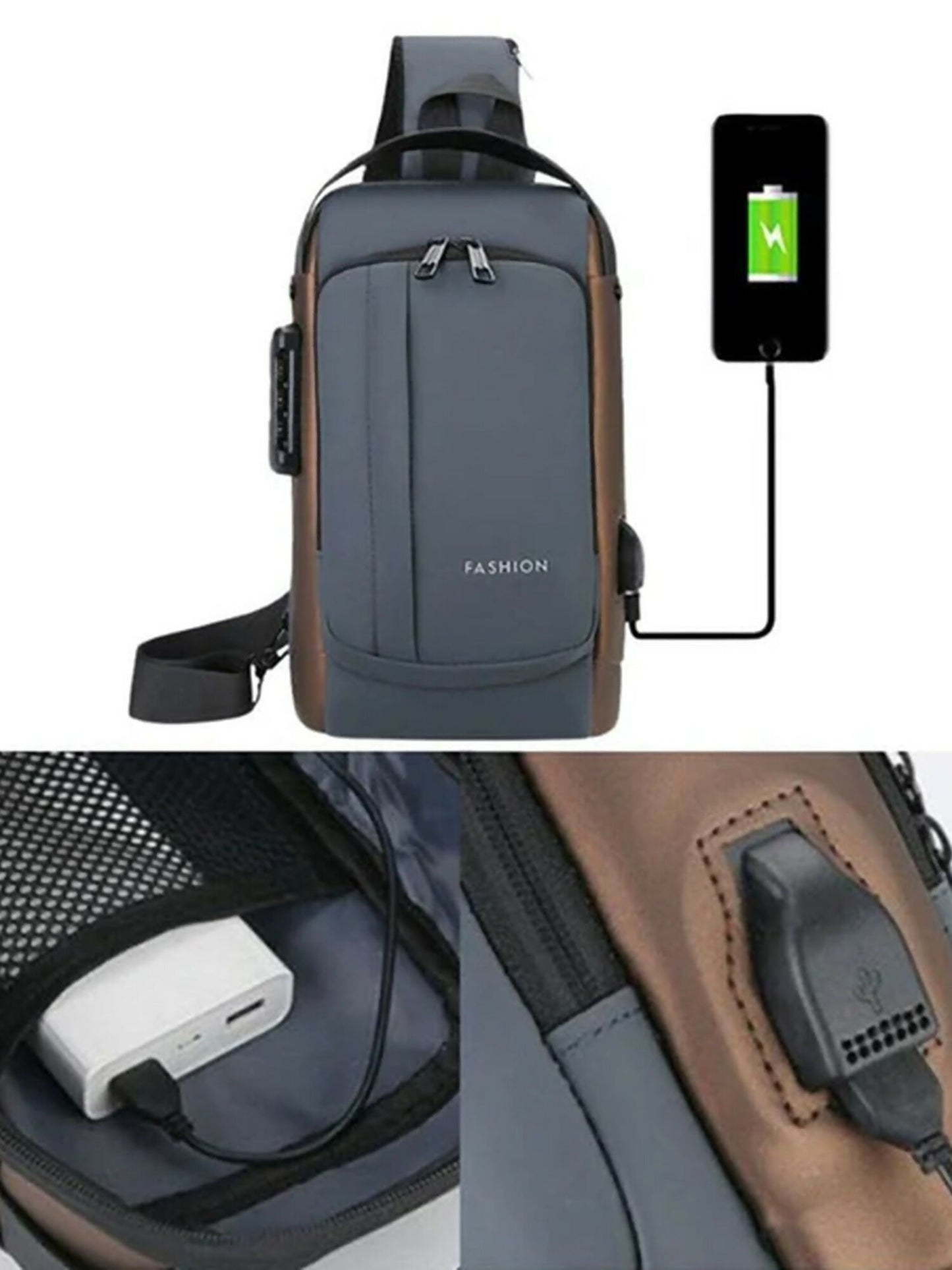 Funky's Plain Smart Usb Charging Large Storage Shoulder Bag-14691