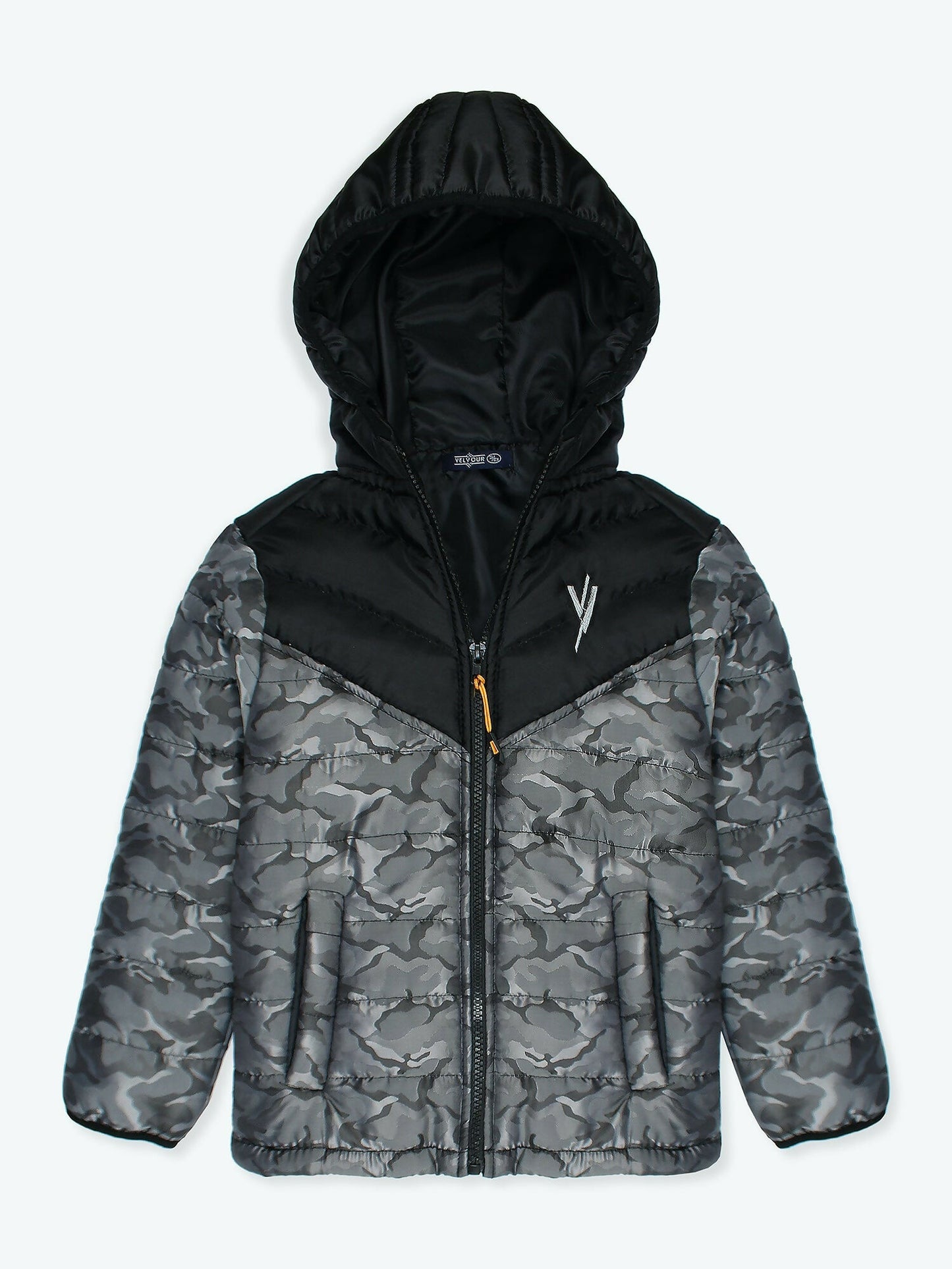 Silver Velvour Printed Puffer Jacket-VJ16-D