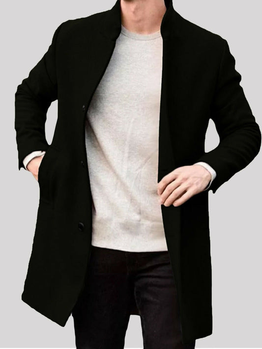 Black Jupiter Imported Executive Woolen Business Winter Coat-14766