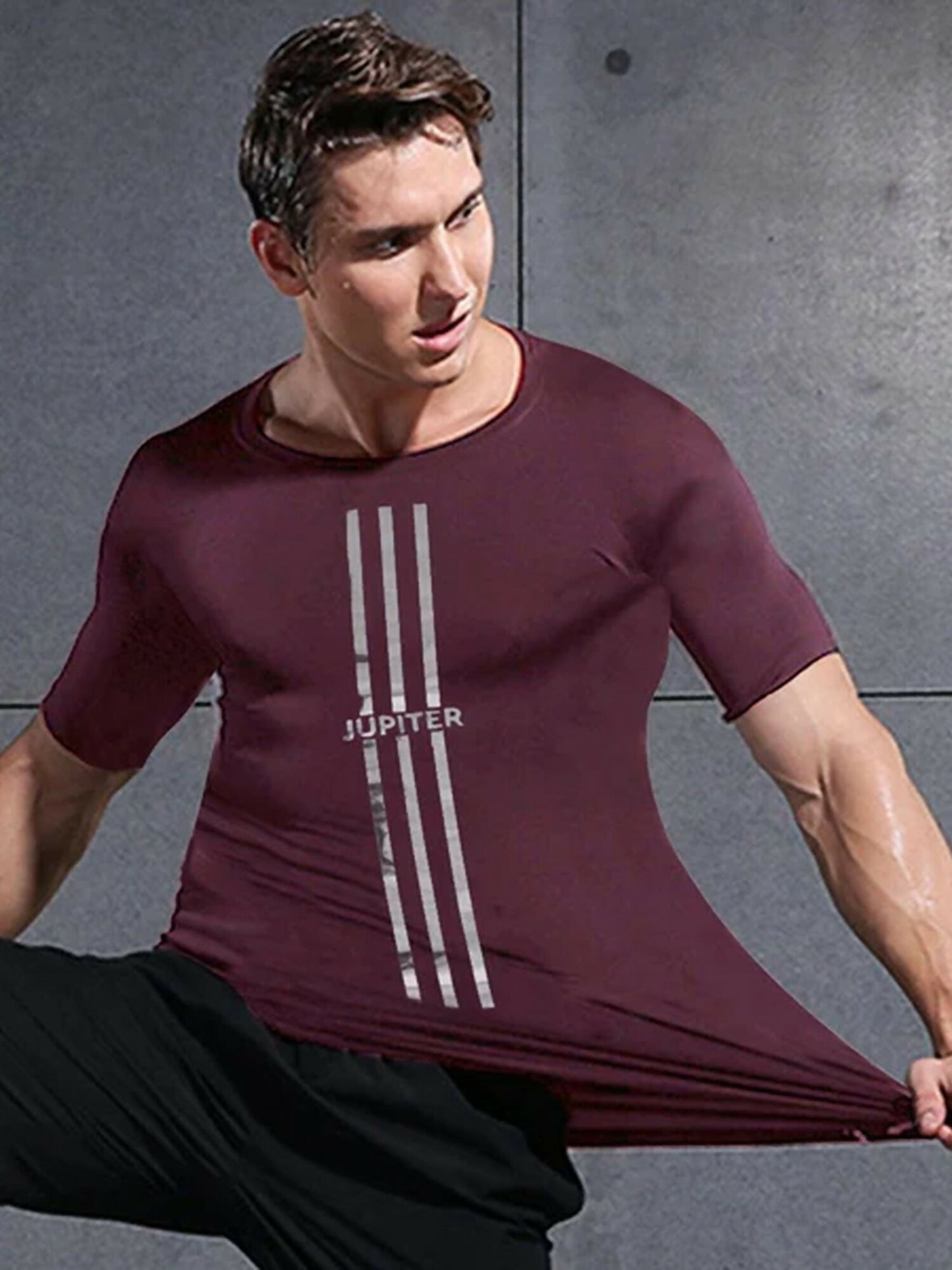 Jupiter High Gloss 3 Stripe Stretch Compression Dry Fit Tee-13607