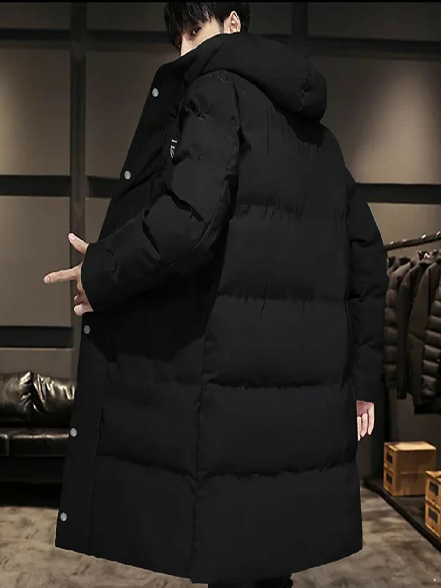 Jupiter Plain Hooded Long Puffer Jacket-14358