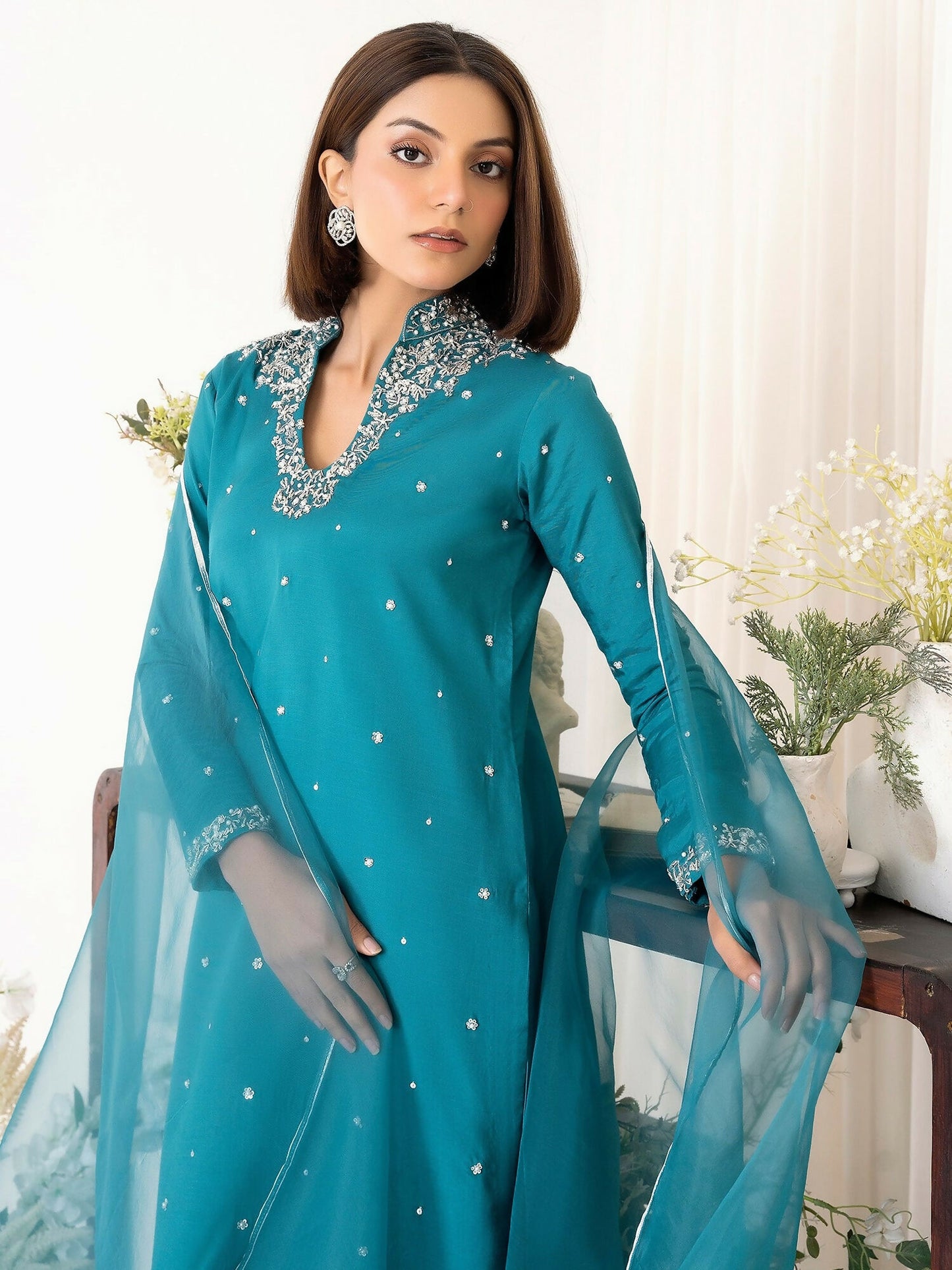 Allure By IH Luxury Pret Raw Silk Embellished Stitched 3-Piece Suit-Raha