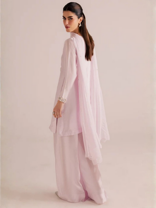 Allure By IH Silver Night Tussel Silk Embroidered Stitched 3-Piece Suit-Silver