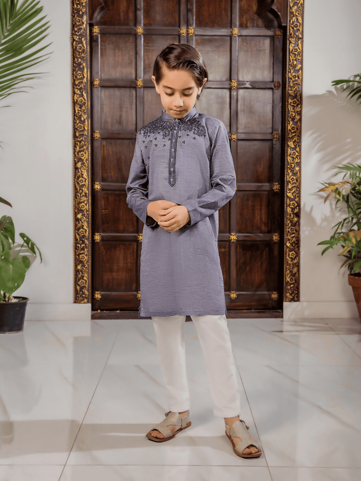 Velvour Boys Cotton Embroidered Stitched Kurta-VB199-A