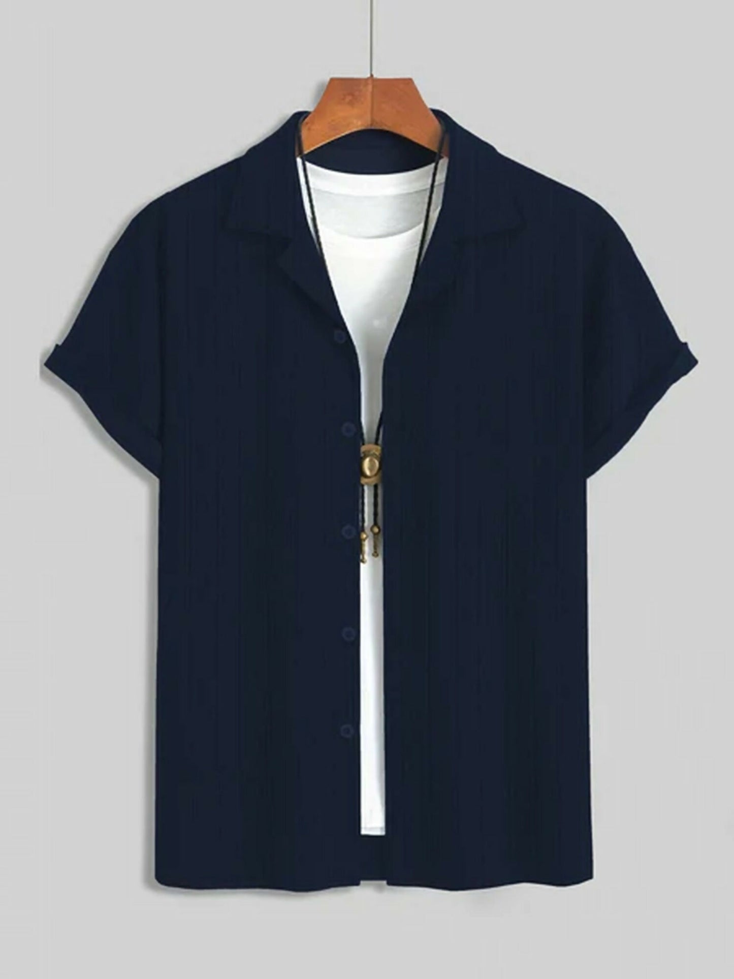 Jupiter Plain Knitwear Lapel Collar Button Shirt-15153