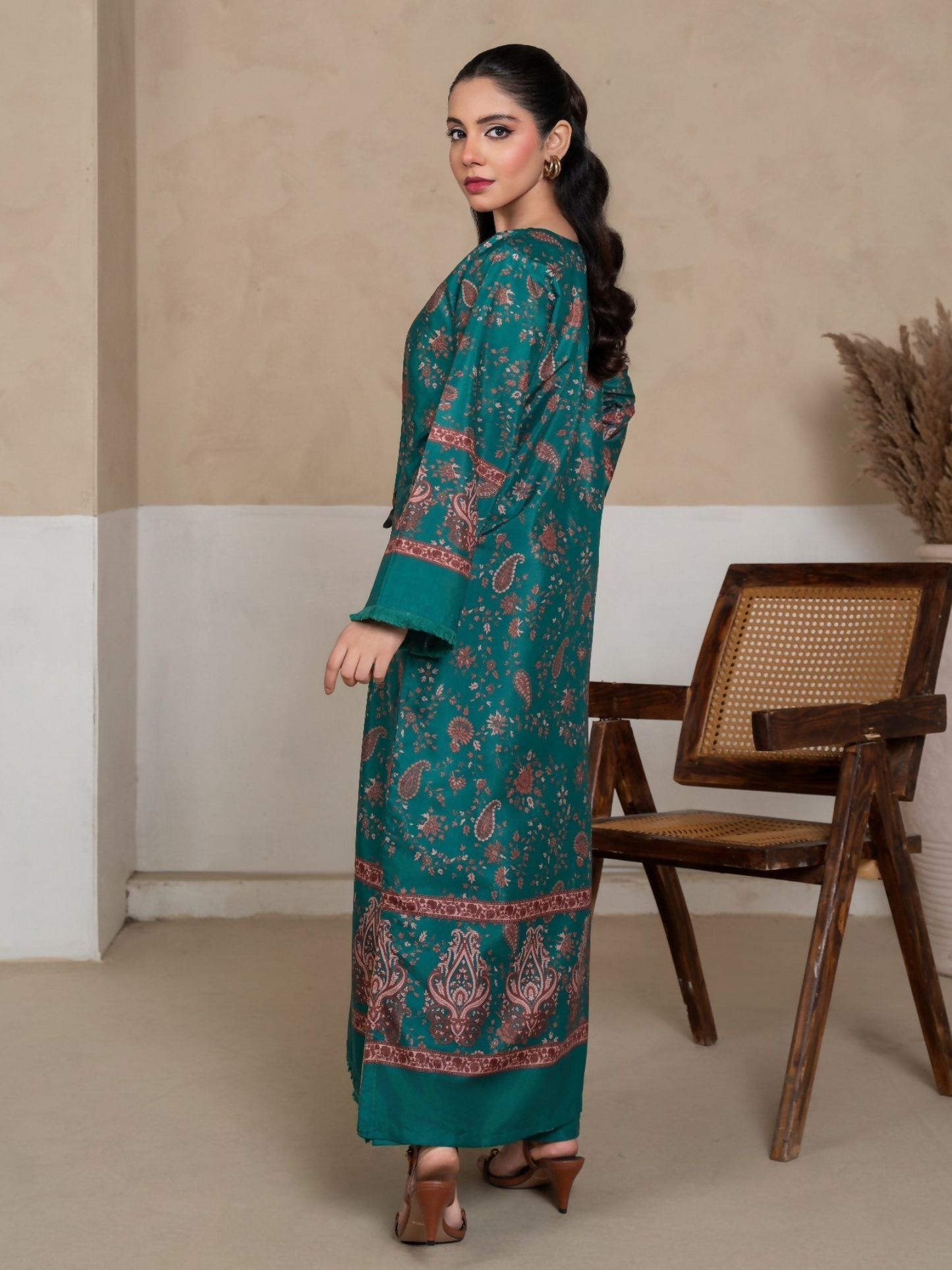 Stylish Collection Amaya Pret Silk Grip Printed Stitched 2-Piece Suit-Morni Green