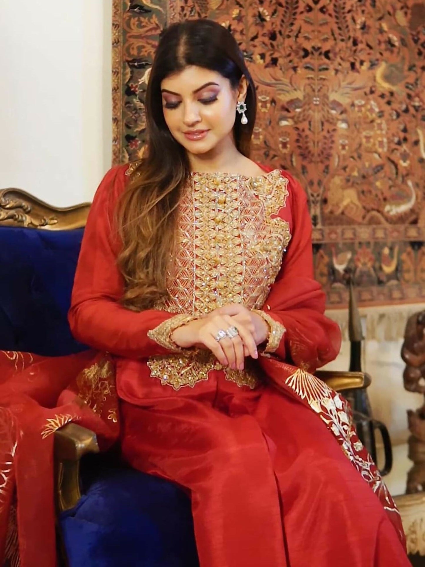 Shiza Hassan Nadia Luxury Pret Korean Raw Silk Embroidered Stitched 2-Piece Suit-Rose