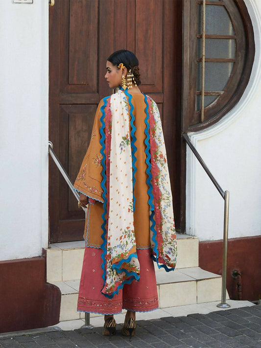 Jugnu by Hussain Rehar SS'25 Cotton Embroidered Unstitched 3-Piece Suit-Nal