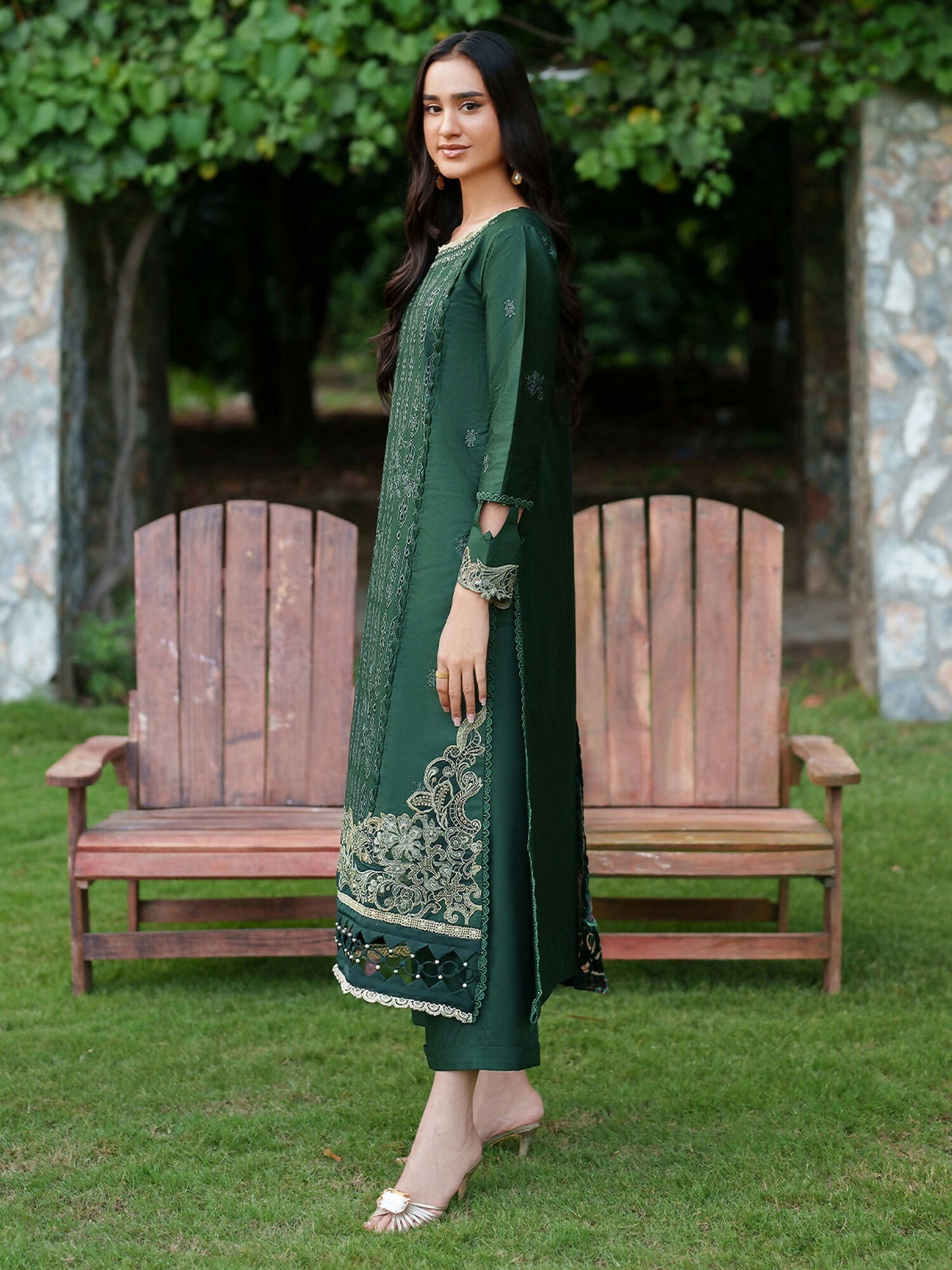 Parishay Panache Winter Corduroy Embroidered Stitched 3-Piece Suit-PNE-11