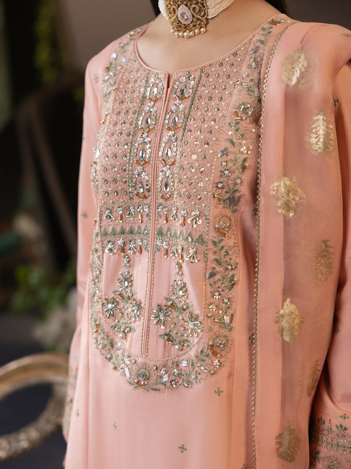 Shurooq Garden Of Dreams Silk Embellished Stitched 3-Piece Suit-Periwinkle