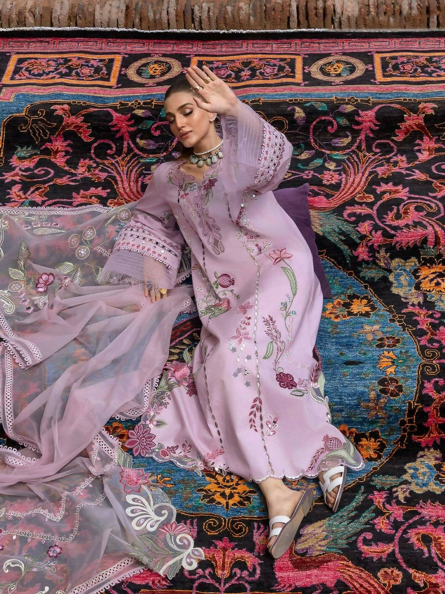 Crimson Tasawar Lawn Embroidered Unstitched 3-Piece Suit-Mirror Garden-D3B