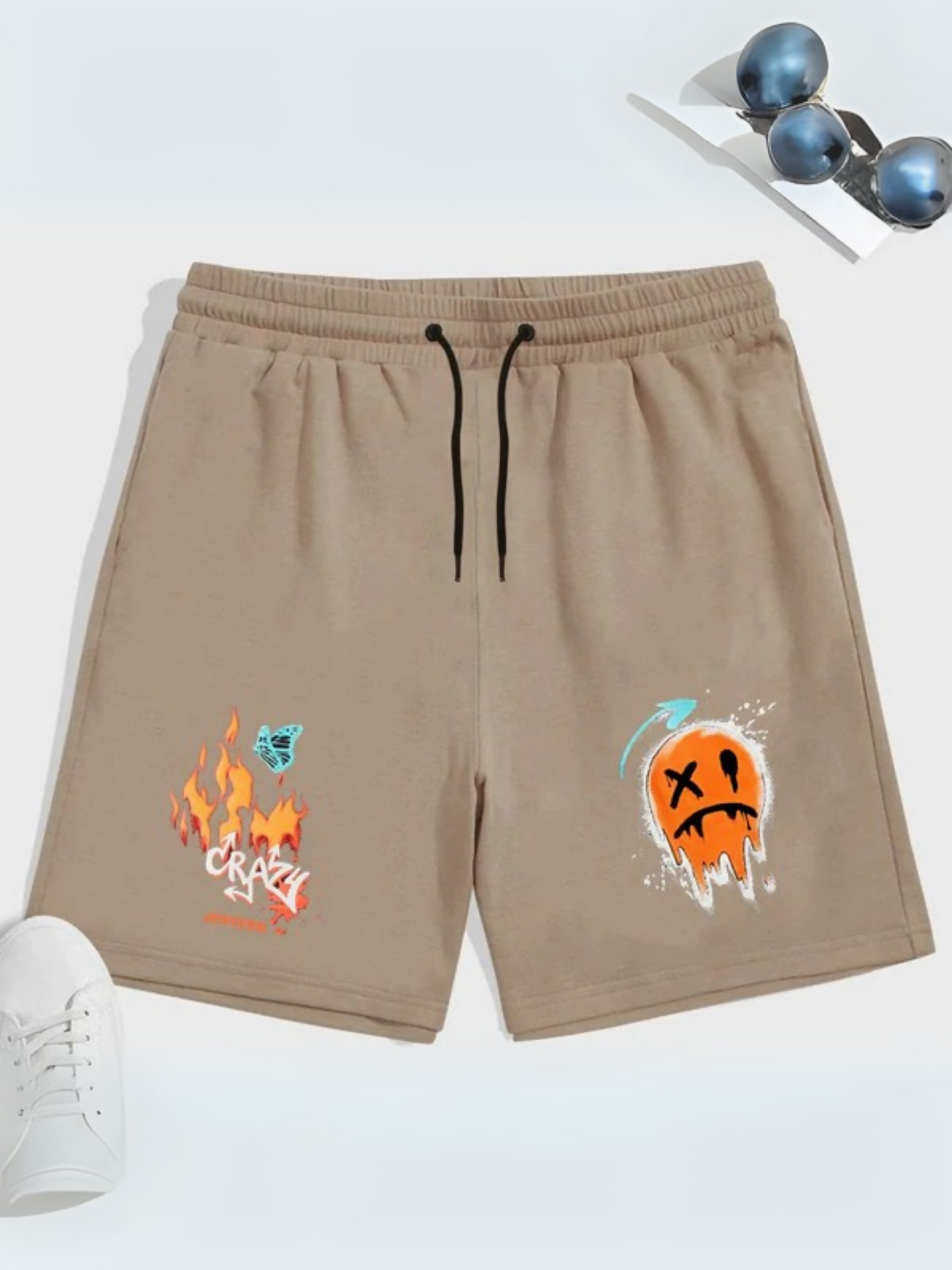 Jupiter Printed Fire Emoji Graphic Terry Shorts-13410