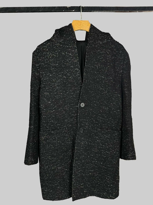 Black Jupiter Imported Elegant Hoodie Woolen Long Coat-15062