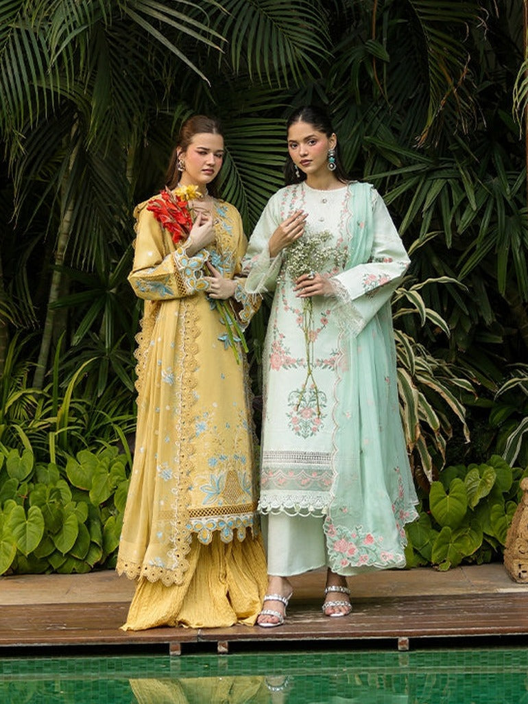 Mint Green-Mahnur Shanaya Lawn Vol 2 Embroidered Stitched 3-Piece Suit-SH-09