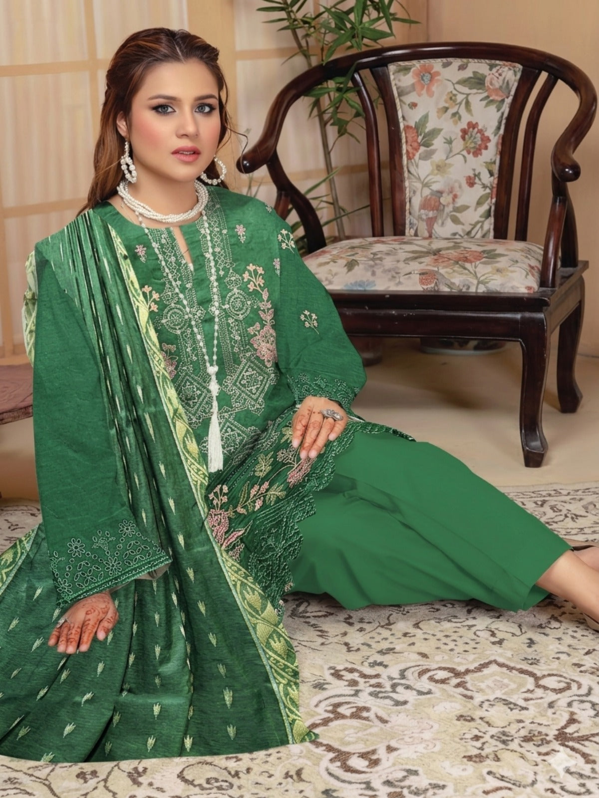 Bin Shaukat Lawn Embroidered Unstitched 3-Piece Suit-05