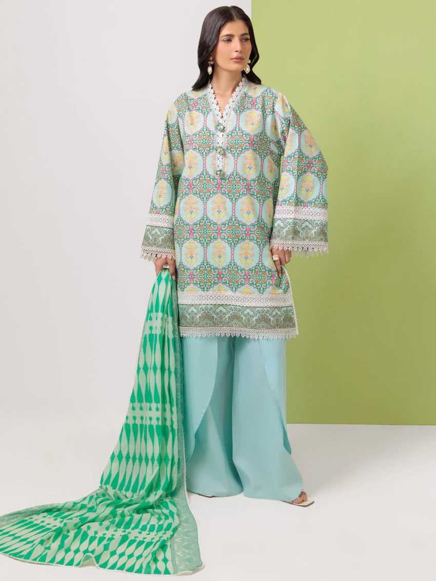 Blue and Green-Bonanza Satrangi Lawn Printed Unstitched 3-Piece Suit-WUS25P3093