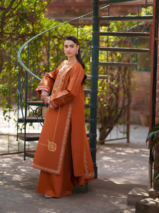 Orange-Mahnur Fiona Lawn'26 Embroidered Stitched 3-Piece Suit-F-02