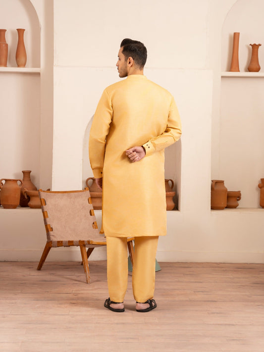 Yellow-Dot N Dot Andaaz Silk Kurta Pajama-Zaroon