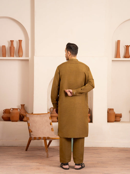 Brown-Dot N Dot Andaaz Silk Kurta Pajama-Kasim
