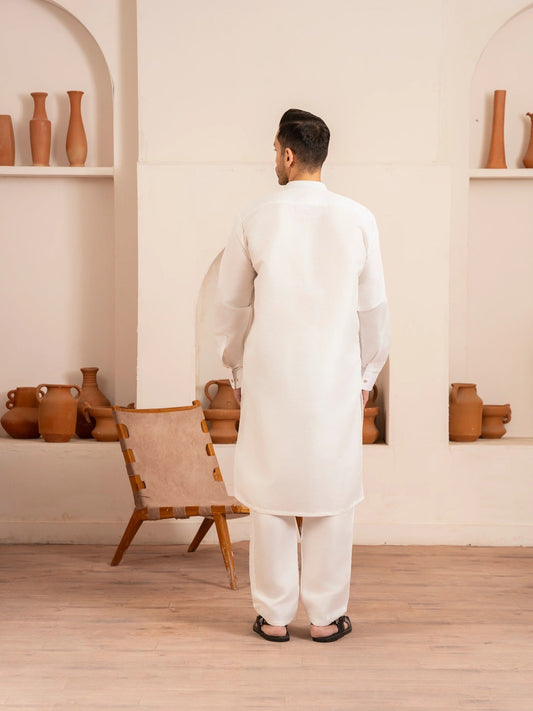 White-Dot N Dot Andaaz Silk Kurta Pajama-Zehan