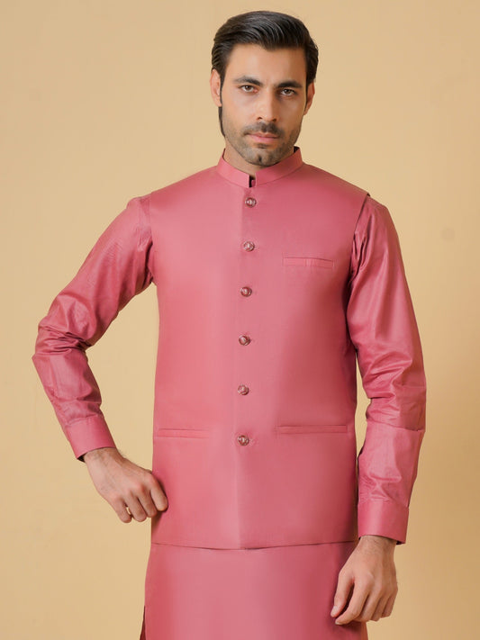 Pink-Dot N Dot Meeras Cotton Shalwar Kameez & Waistcoat Set-Echelon