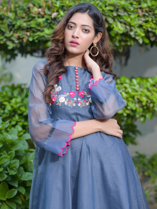 Blue-Ruby's Couture Cotton Net Embroidered Stitched 4-Piece Suit-Aftab
